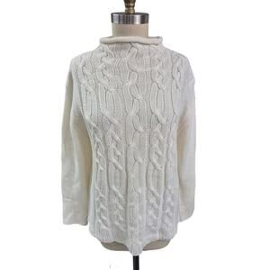 Vtg 80s NWT Carolyn Taylor for by Design Acrylic Cable Knit Cream Sweater Sz L